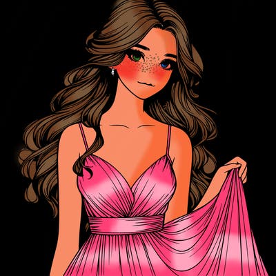 realistic girl in flowy silky prom dress