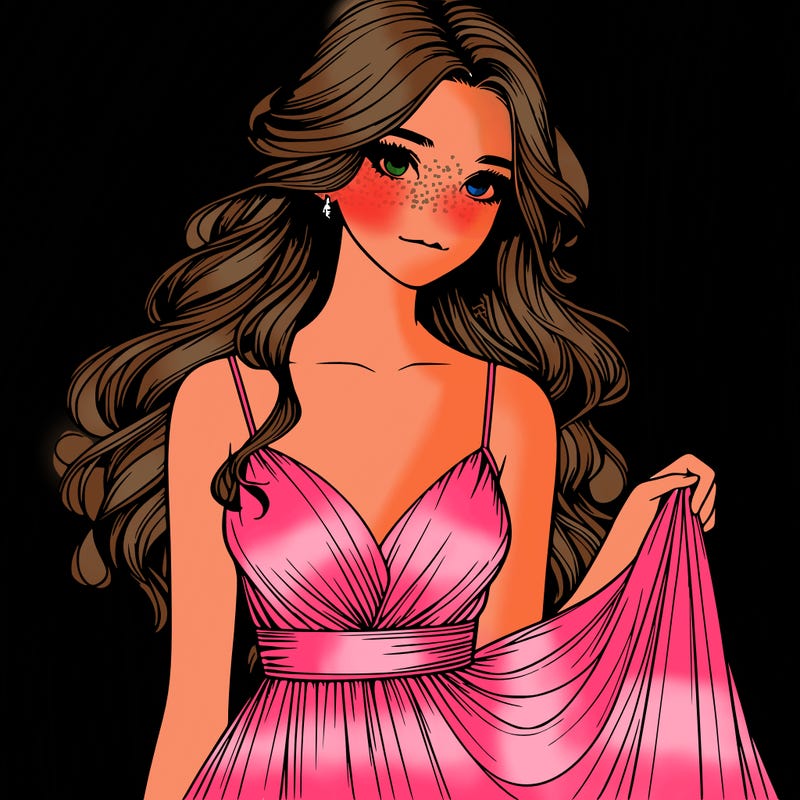realistic girl in flowy silky prom dress