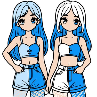 two sisters with crop tops and jean shorts and straight hair