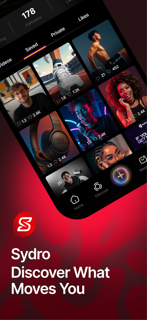 Sydro - Sydro mobile app interface showing a content discovery grid and user profile sections.