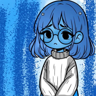 sad girl with glasses in a sweater