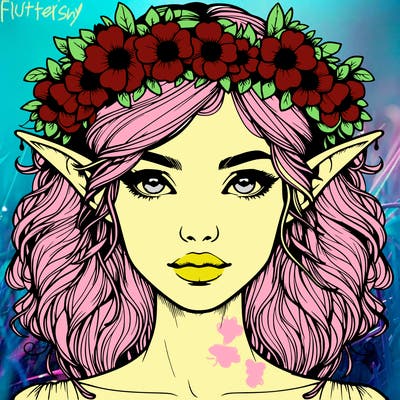realistic female elf with flower crown