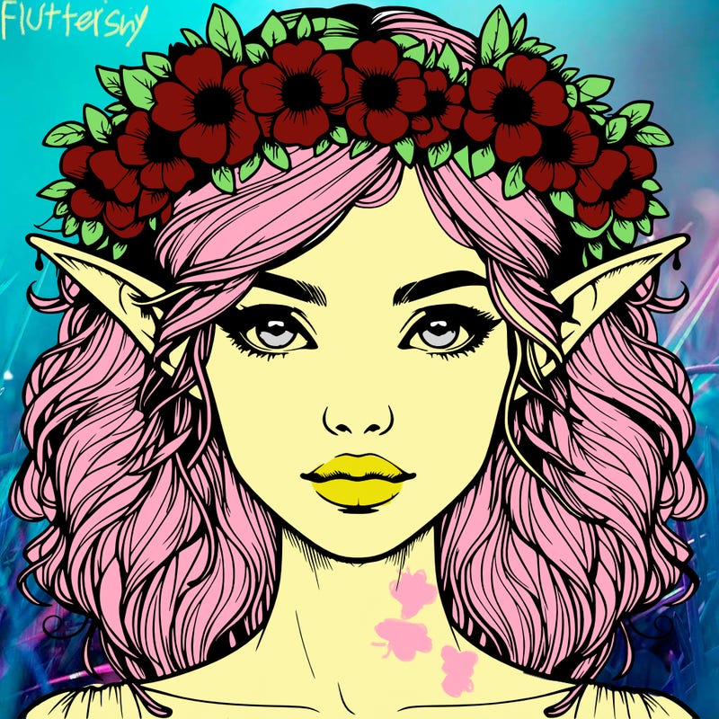 realistic female elf with flower crown