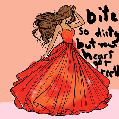 realistic woman with dress flowing in the wind