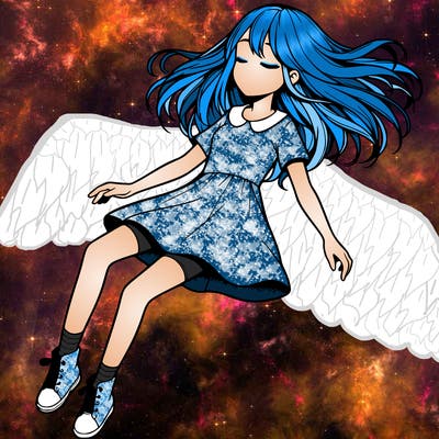 realistic girl floating