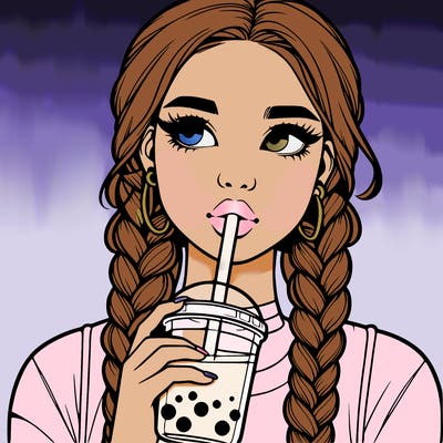 realistic girl with braided hair drinking boba