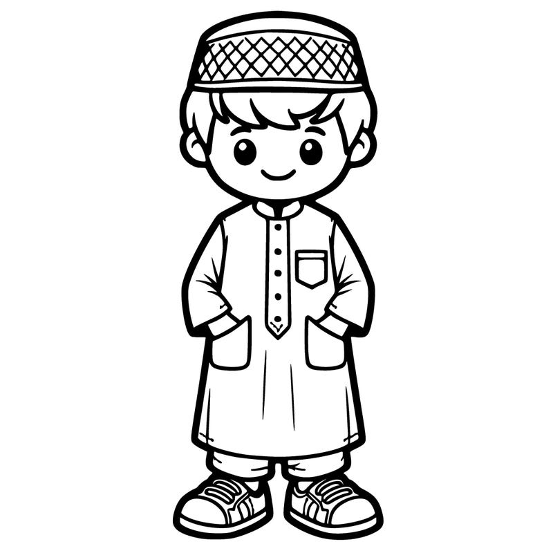 a boy wearing new clothes for eid.