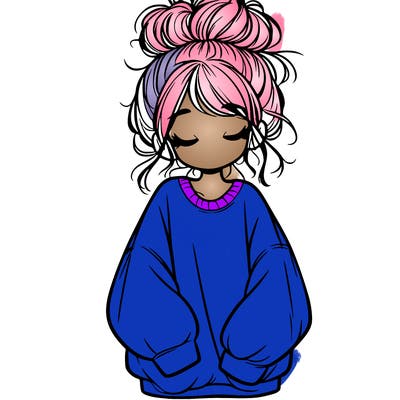 girl with baggy sweatshirt and messy bun