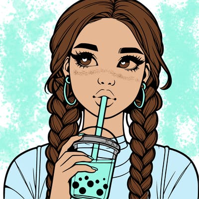 realistic girl with braided hair drinking boba