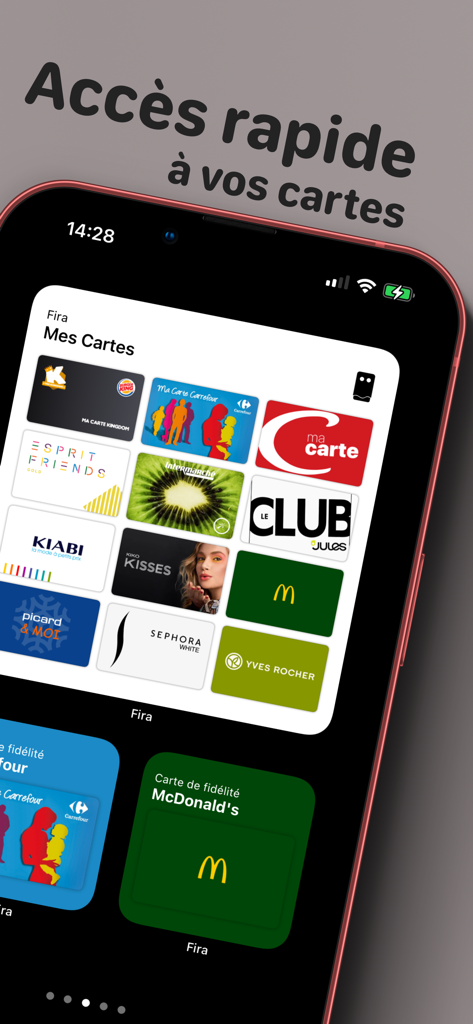 Kundenkarten-Widgets der Fira App auf dem iPhone-Homescreen für schnellen Zugriff