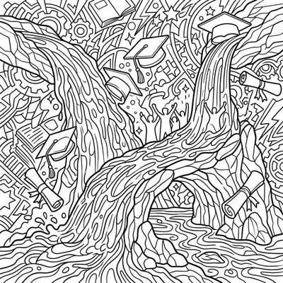 Ignite your creativity with this extraordinary coloring page, where the powerful beauty of basaltic lava flows meets the joyous triumph of graduation day. This intricate design offers a unique way to celebrate milestones, blending natural wonders with academic achievement.