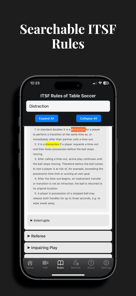 iRefFoos - Searchable ITSF Rules of Table Soccer within the iRefFoos mobile app
