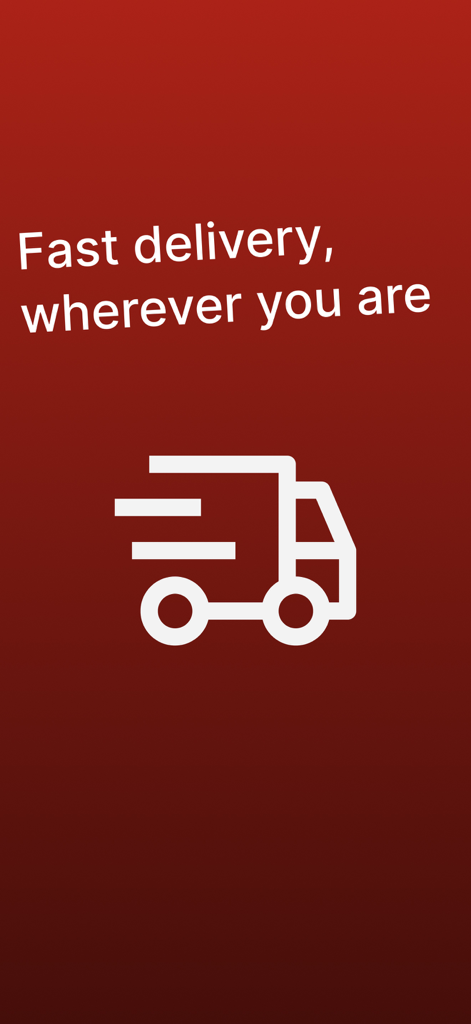 FireFly Burger app screen highlighting fast delivery services with a truck icon
