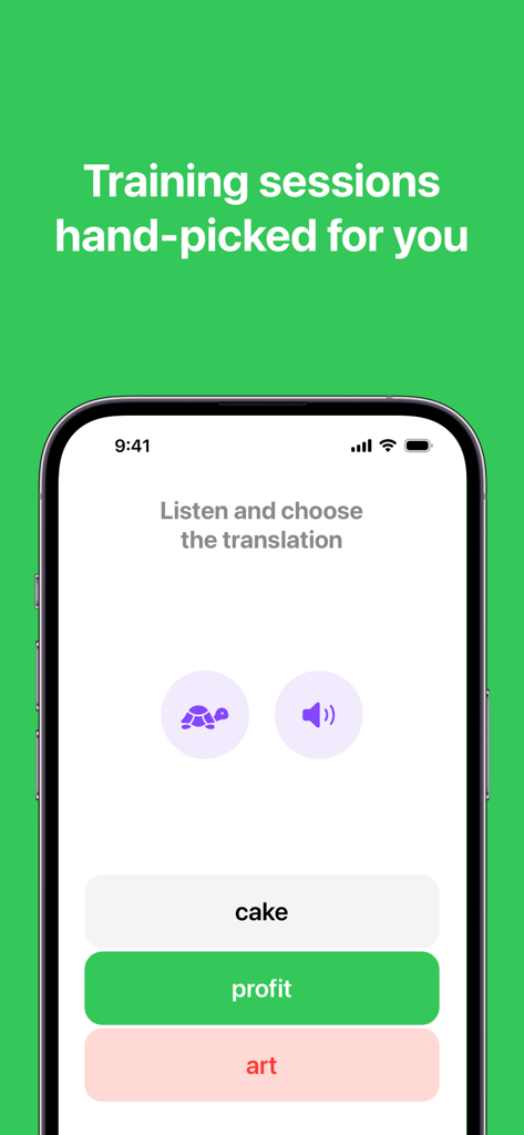 Excellent English - Excellent English app interface showing a listening and translation training session