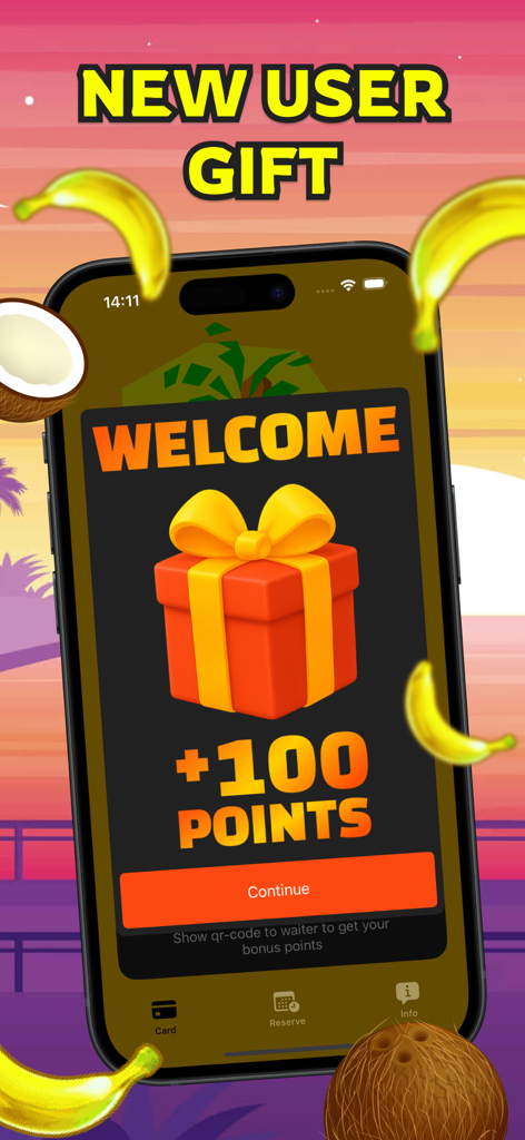 SP app - Surf Punch app interface displaying a 100 point welcome gift for new users.