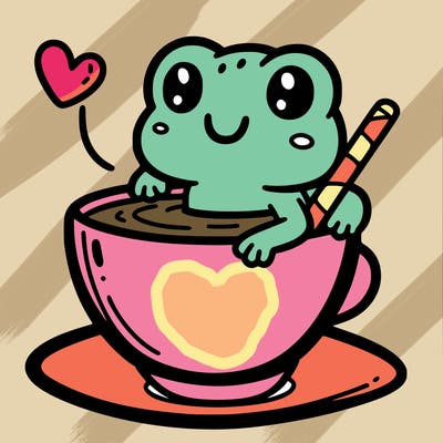 cute frog in a tea cup