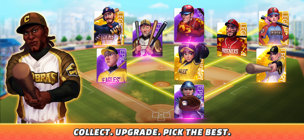 Baseball Clash: Real-time game - Display of unique legendary and epic baseball players available to collect in Baseball Clash