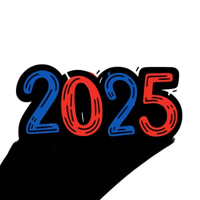 one line scrawled numbers sketch design “2025”