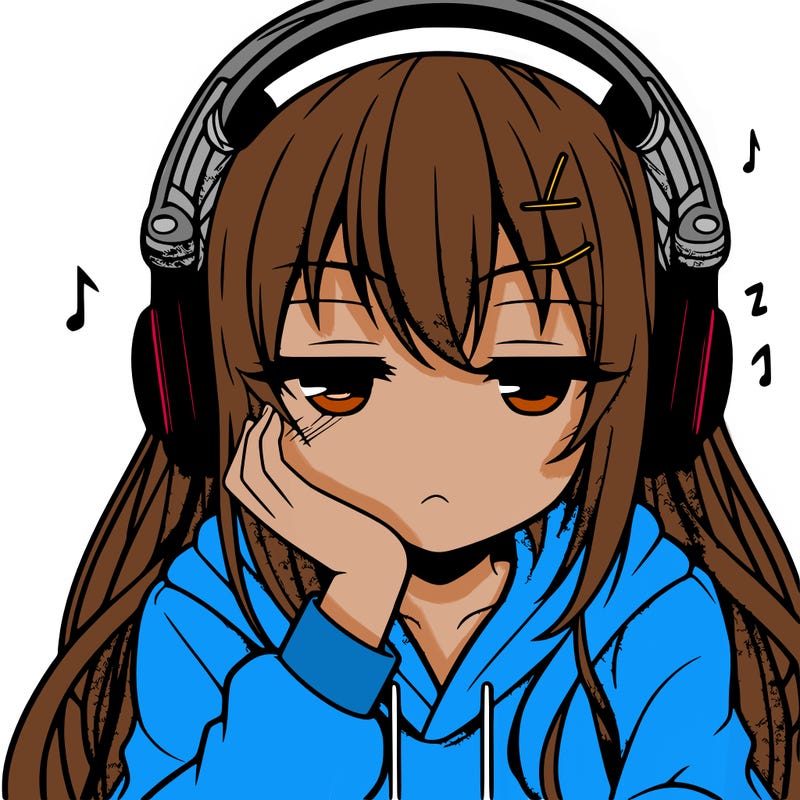 tired anime girl with head phones