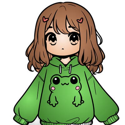 girl wearing frogging sweatshirt
