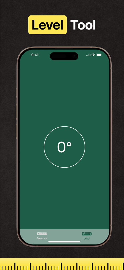 Metrixアプリのレベルツールインターフェースが正確な測定のために0度の角度を示している様子
