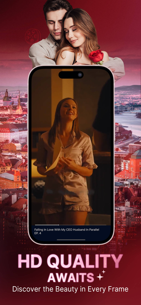 AnyReel - Good Short & Drama - A smartphone screen displaying a scene from a romantic short drama on the AnyReel app