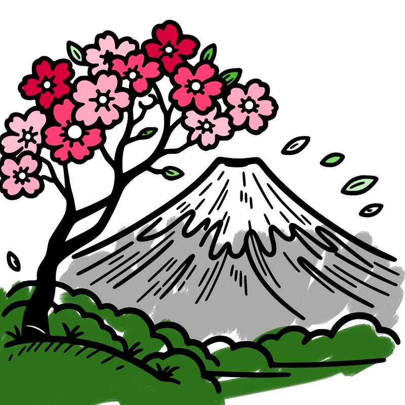 mount fuji with a cherry tree