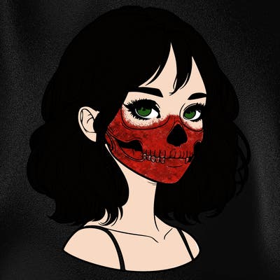 realistic girl with skull