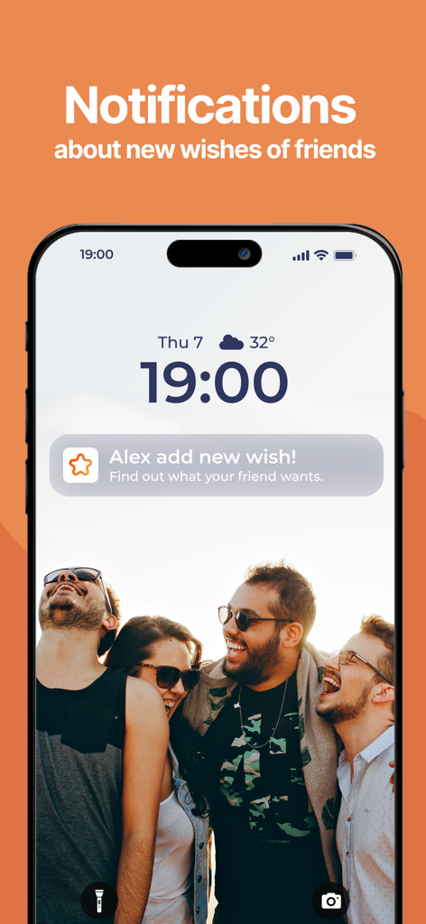 Wishlist Maker - Listery - Smartphone lock screen showing a notification about a friend adding a new wish to their wishlist