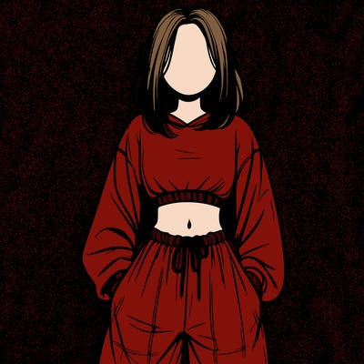 realistic girl faceless with baggy pants and a crop top