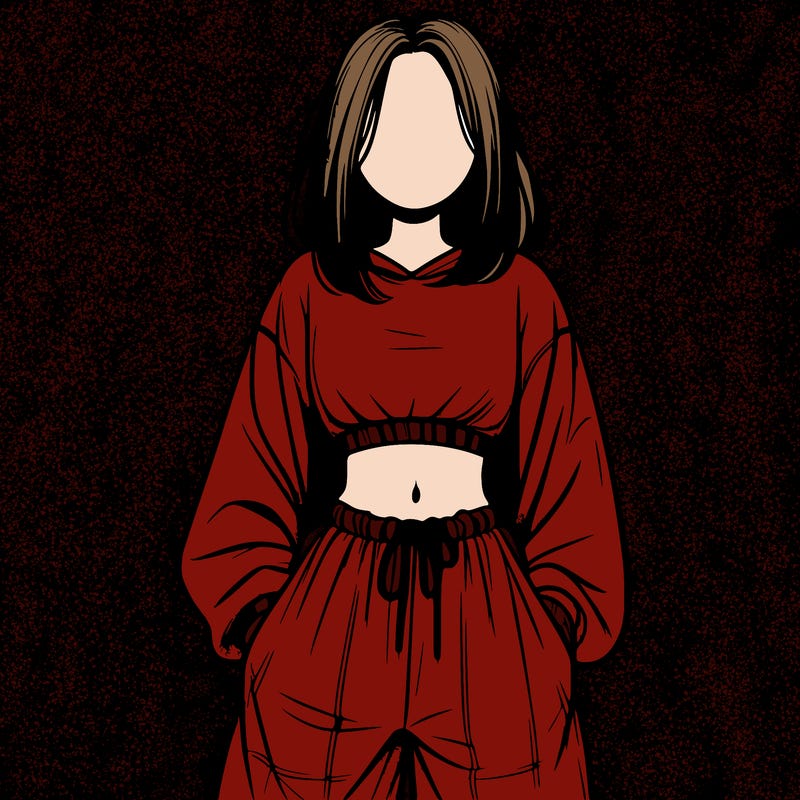 realistic girl faceless with baggy pants and a crop top