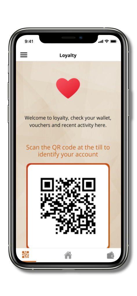 Genius Rewards Scheme - Genius Rewards app loyalty screen showing a QR code for scanning at a till