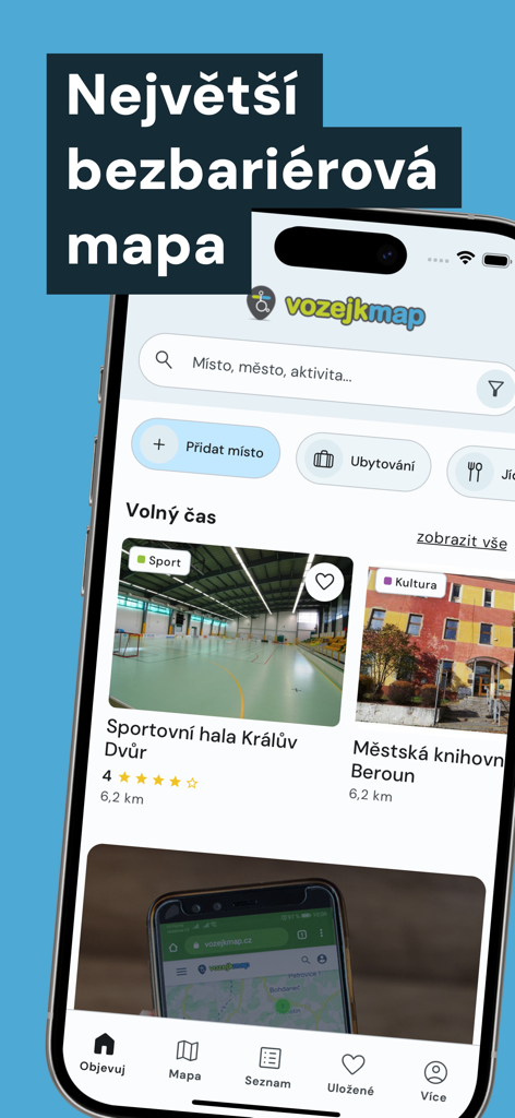 VozejkMap - VozejkMap app interface showing barrier free sports and cultural locations in Czechia