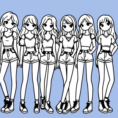 a group of girls wearing crop tops and shorts