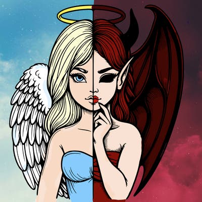 realistic angel half demon