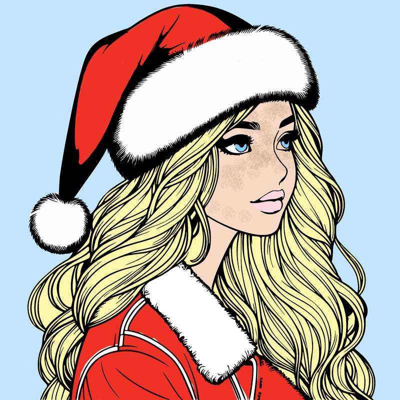 realistic girl in santa hat