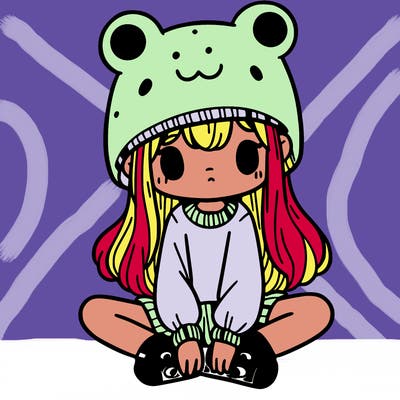 a girl wearing a frog hat and some frog socks