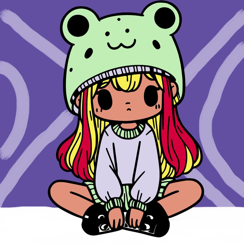 a girl wearing a frog hat and some frog socks