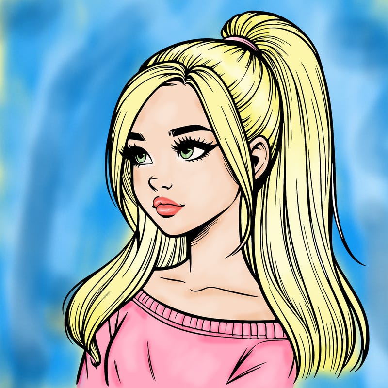 realistic girl with a high ponytail