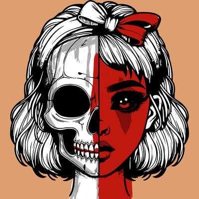 realistic girl with half skull mask