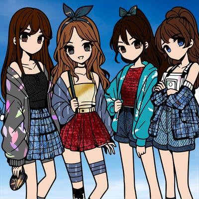 teen manga girls group of 4