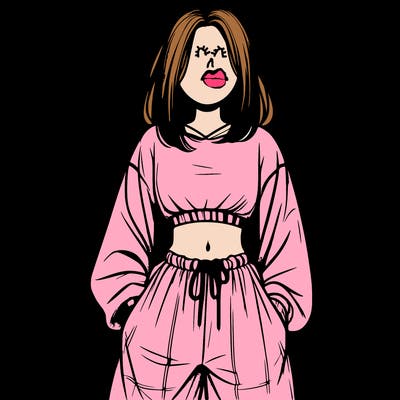 realistic girl faceless with baggy pants and a crop top