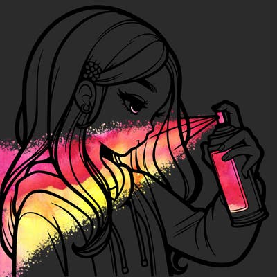 a realistic girl spray painting