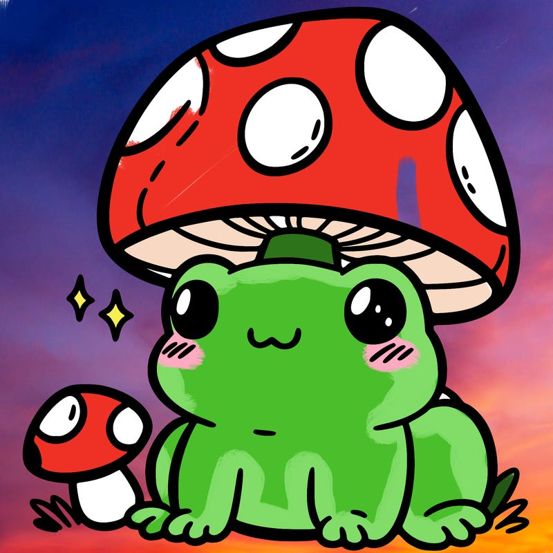 a cute frog with a mushroom hat