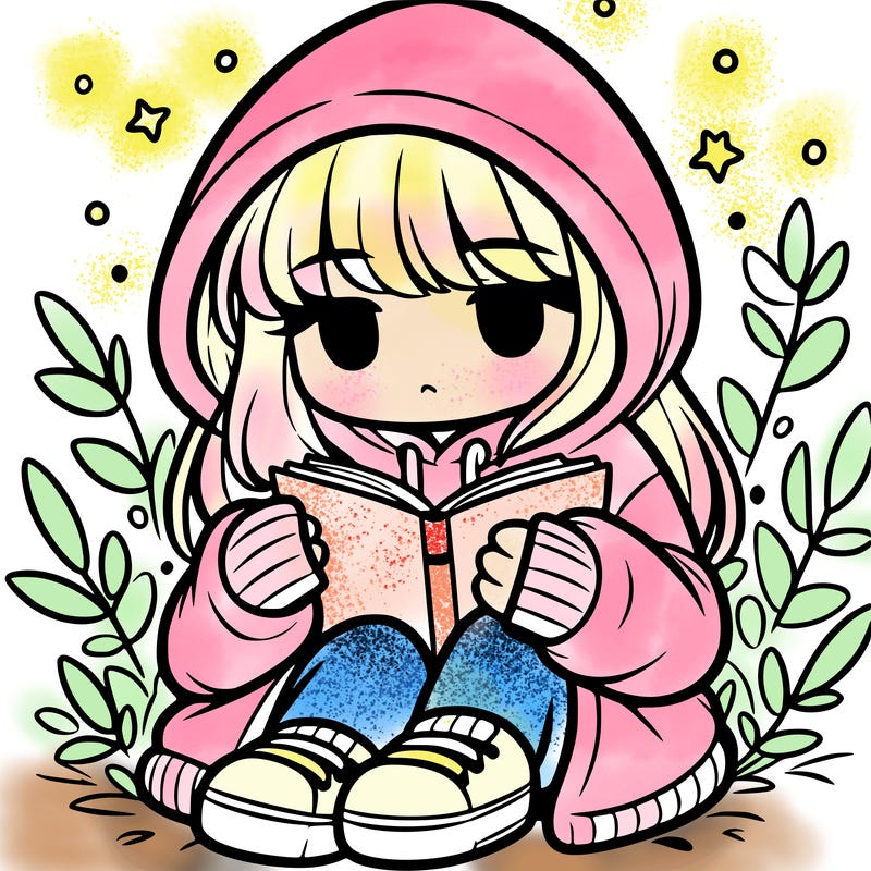 girl in oversized hoodie reading a book