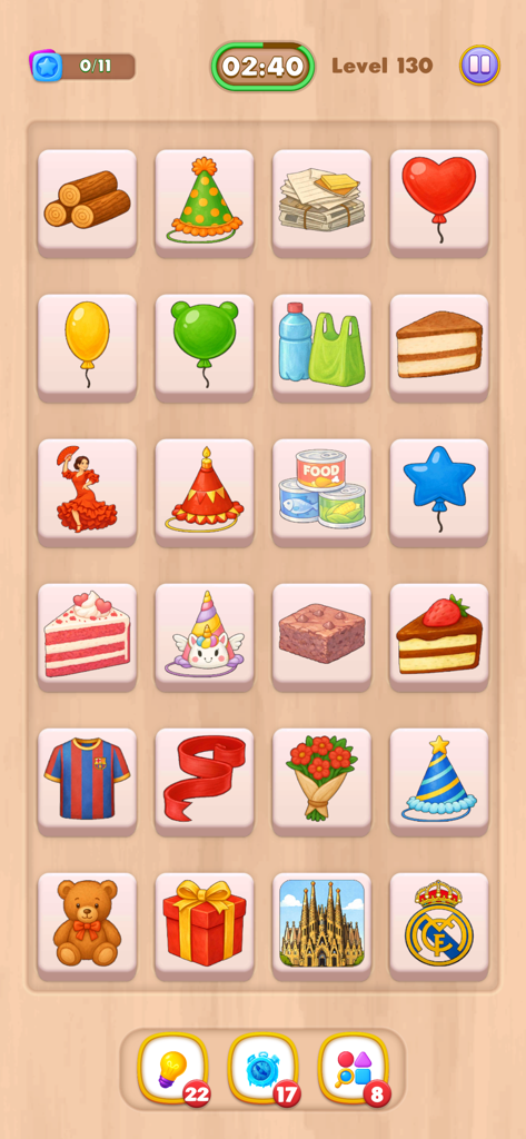 Icon Associations - Mobile game screenshot showing a grid of diverse icons for a pattern recognition puzzle