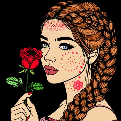 realistic woman with braids holding a single rose