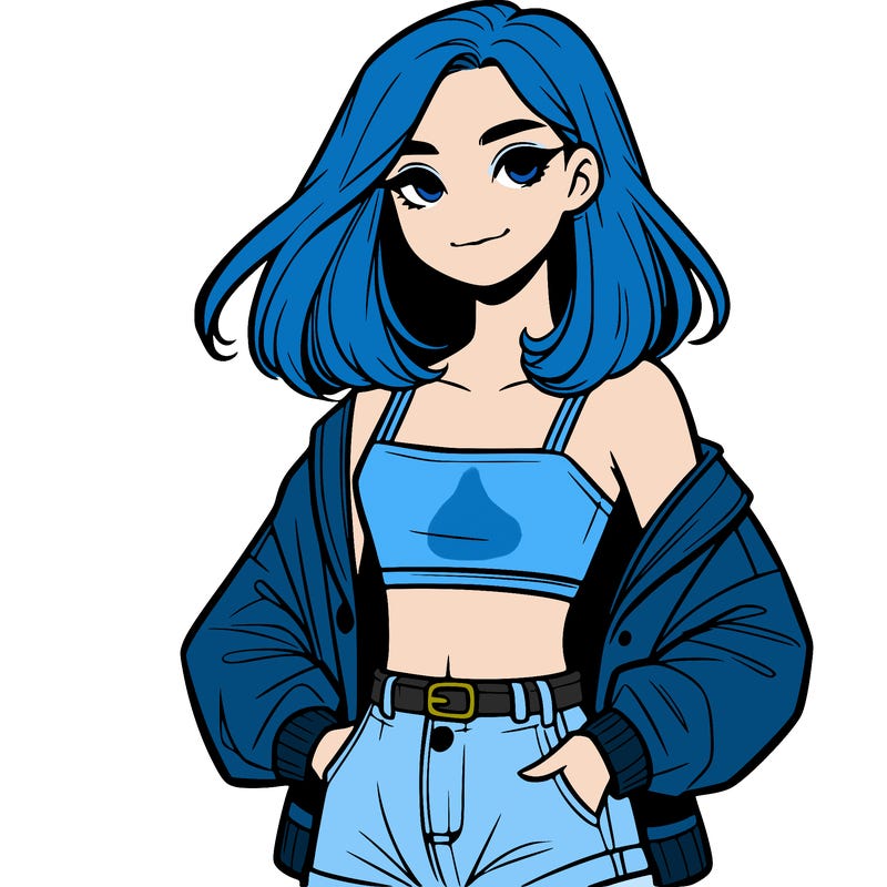 a realistic girl with a crop top and short shorts in an open jacket