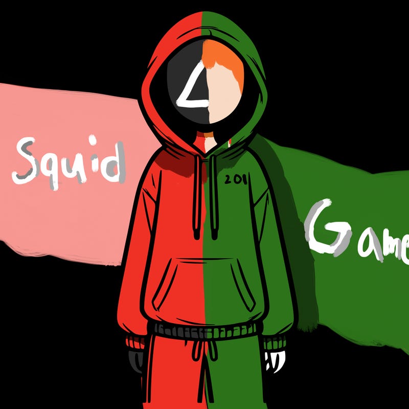 faceless girl in a tracksuit with a hood on and no hair