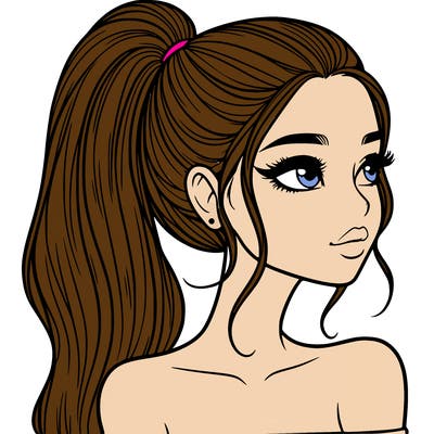 a beautiful and realistic girl with a high pony tail